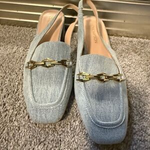 Vince Camuto Light Blue Denim Loafers with Gold Detail